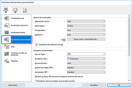 figure : boîte de dialogue Paramètres